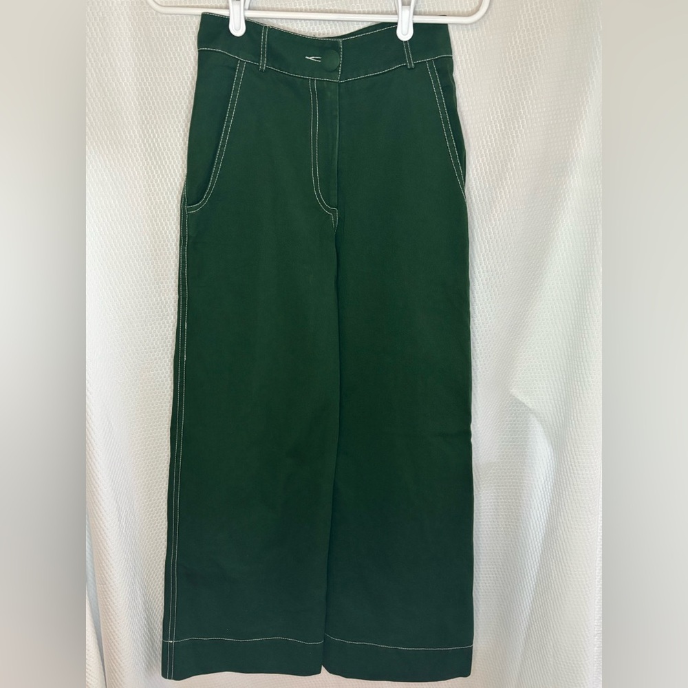 Oh Seven Days High Kick Trousers Wide Leg Pants Forest Green Sz 25 - Picture 2 of 7